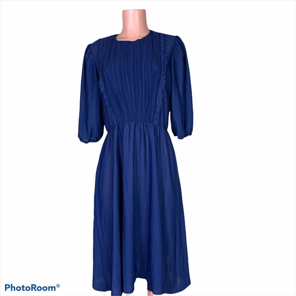 Sandi Dee dress vintage blue elastic waist size medium - Picture 1 of 6